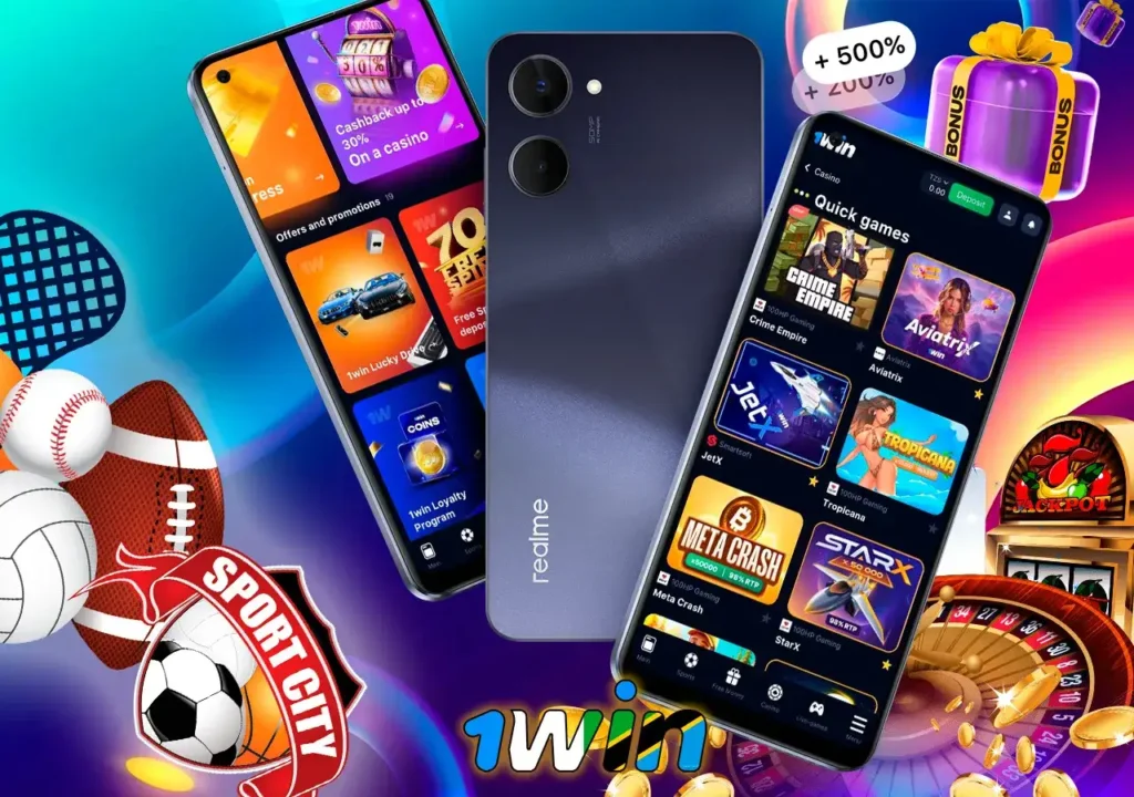 1Win mobile application tailored for casino gaming and sports betting.
